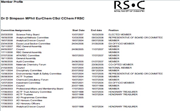 RSC committee memberships